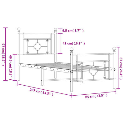 vidaXL Giroletto con Testiera e Pediera Metallo Nero 80x200 cm