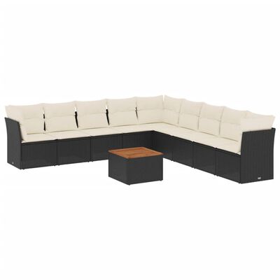 vidaXL Set Divani da Giardino 10pz con Cuscini in Polyrattan Nero