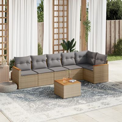 vidaXL Set Divani da Giardino 7 pz con Cuscini Beige in Polyrattan