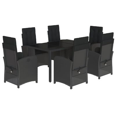 vidaXL Set da Pranzo da Giardino 7 pz Nero con Cuscini in Polyrattan