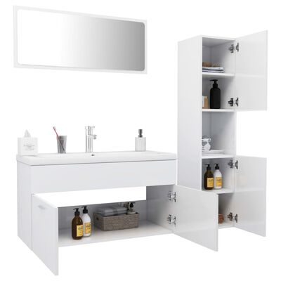 vidaXL Set Mobili da Bagno Bianco Lucido in Truciolato