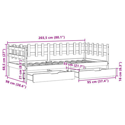 vidaXL Dormeuse con Cassetti 80x200 cm in Legno Massello di Pino