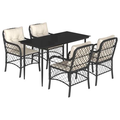 vidaXL Set da Pranzo da Giardino 5 pz Nero con Cuscini in Polyrattan