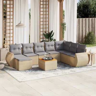 vidaXL Set Divano da Giardino 9 pz con Cuscini Beige in Polyrattan