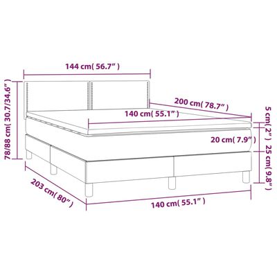 vidaXL Letto a Molle Materasso e LED Marrone Scuro 140x200 cm Tessuto