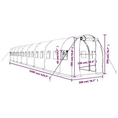 vidaXL Serra con Telaio in Acciaio Verde 32 m² 16x2x2 m