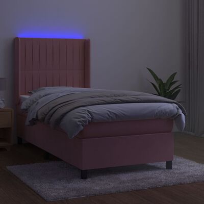 vidaXL Letto a Molle con Materasso e LED Rosa 100x200 cm in Velluto