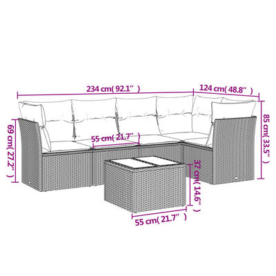 vidaXL Set Divano da Giardino 6 pz con Cuscini Beige in Polyrattan