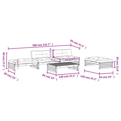 vidaXL Set Divani da Giardino 5 pz con Cuscini in Legno Massello ambra