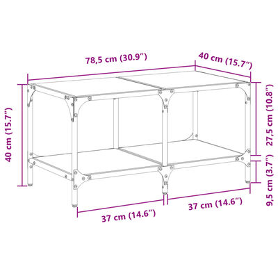 vidaXL Tavolini con Piano Vetro Trasparente 2 pz 78,5x40x40 cm Acciaio