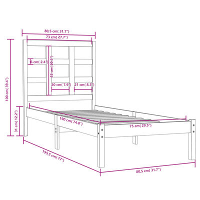 vidaXL Giroletto in Legno Massello 75x190 cm Small Single