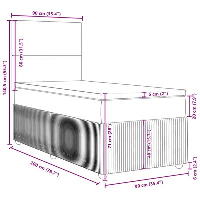 vidaXL Giroletto a Molle con Materasso Grigio Chiaro 90x200 cm Velluto