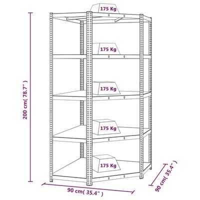 vidaXL Scaffali 5 Ripiani 3 pz Argento in Acciaio e Legno Multistrato