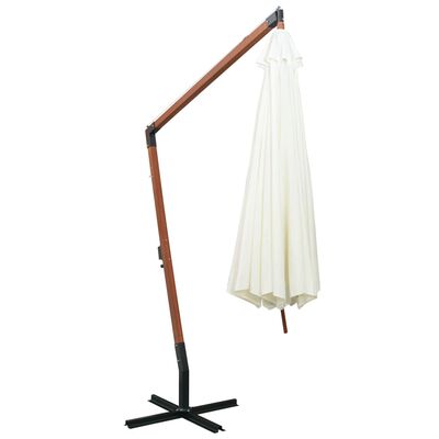 vidaXL Ombrellone Pensile 350 cm Palo in Legno Bianco