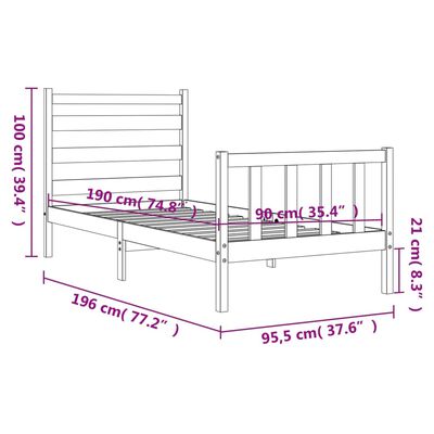 vidaXL Giroletto con Testiera Bianco 90x190 cm in Legno Massello