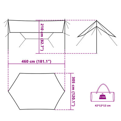 vidaXL Telone da Campeggio Arancione 460x305x210 cm Impermeabile