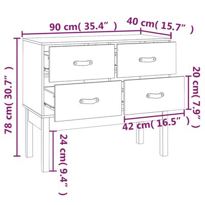 vidaXL Tavolo Consolle Ambra 90x40x78 cm in Legno Massello di Pino