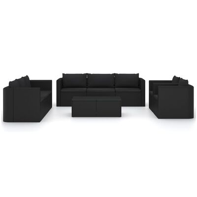 vidaXL Set Divani da Giardino 10 pz con Cuscini in Polyrattan Nero