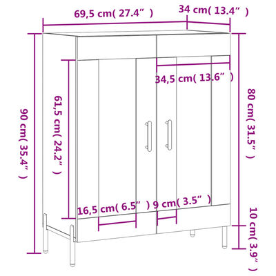 vidaXL Credenza Nera 69,5x34x90 cm in Legno Multistrato