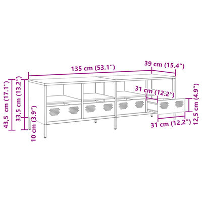 vidaXL Mobile TV Verde Oliva 135x39x43,5cm Acciaio Laminato a Freddo