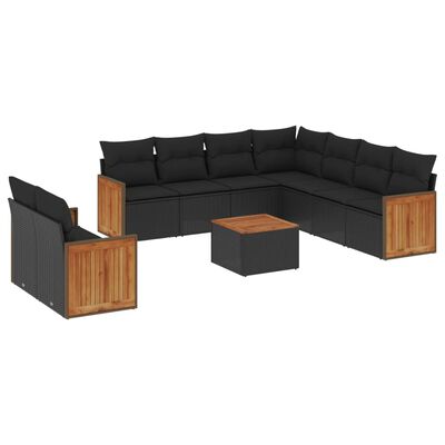 vidaXL Set Divani da Giardino 10pz con Cuscini in Polyrattan Nero