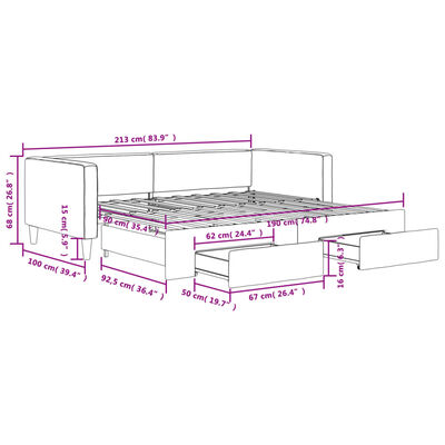 vidaXL Divano Letto Estraibile Cassetti Grigio Scuro 90x190cm Tessuto