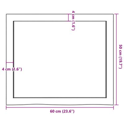 vidaXL Piano Bagno Marrone Scuro 60x50x(2-4)cm Legno Massello Trattato