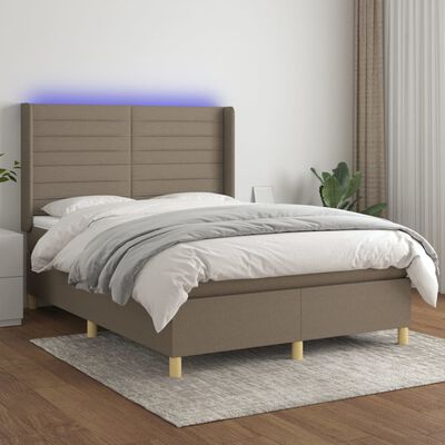 vidaXL Letto a Molle con Materasso e LED Tortora 140x190 cm in Tessuto