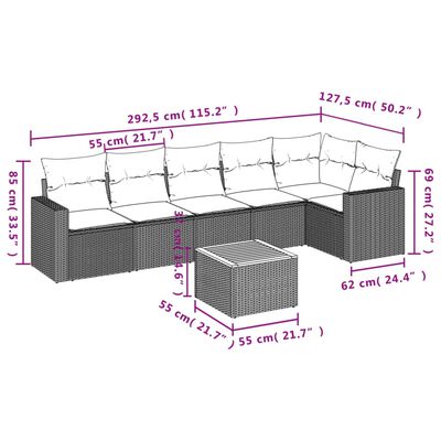 vidaXL Set Divani da Giardino con Cuscini 7pz Nero Polyrattan