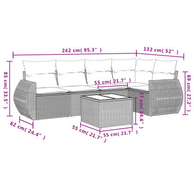 vidaXL Set Divano da Giardino 6 pz con Cuscini Nero in Polyrattan