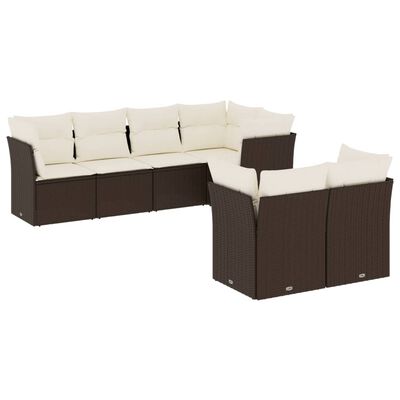 vidaXL Set Divani da Giardino 7 pz con Cuscini Marrone in Polyrattan