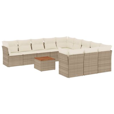 vidaXL Set Divani da Giardino 12 pz con Cuscini Beige in Polyrattan