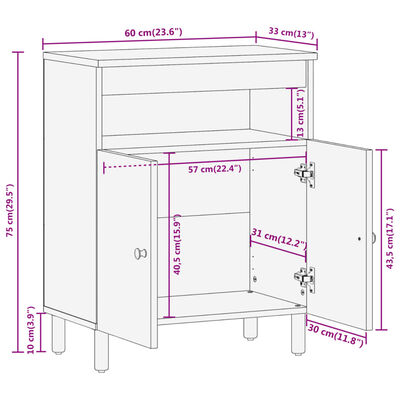 vidaXL Credenza 60x33x75 cm in Legno Massello di Mango