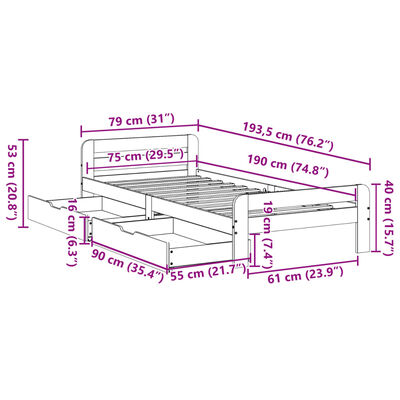 vidaXL Letto senza Materasso 75x190 cm in Legno Massello Pino