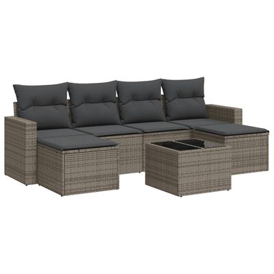 vidaXL Set Divani da Giardino 7 pz con Cuscini Grigio in Polyrattan