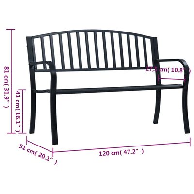 vidaXL Panca da Giardino Nera 120 cm Acciaio