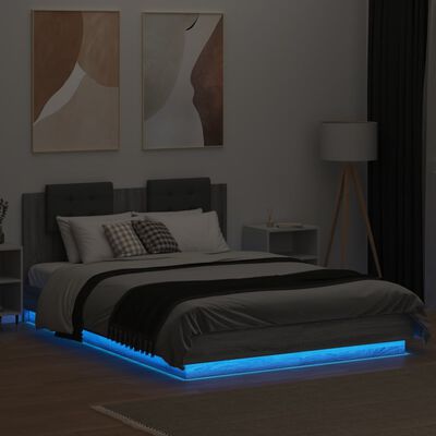 vidaXL Giroletto con Testiera e LED Grigio Sonoma 140x200 cm