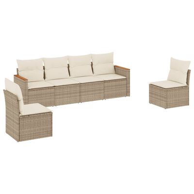 vidaXL Set Divano da Giardino 6 pz con Cuscini Beige in Polyrattan