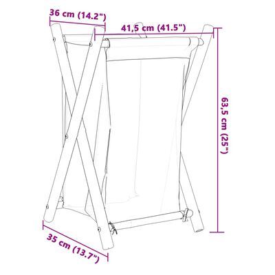 vidaXL Cesto per Biancheria Bianco Crema 41,5x36x63,5 cm in Bambù