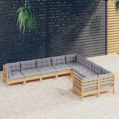 vidaXL Set Divani da Giardino 9 pz con Cuscini Grigi Massello di Pino