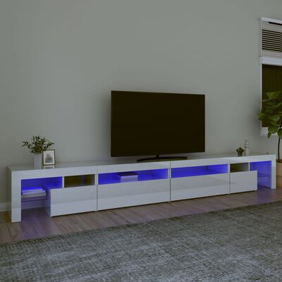 vidaXL Mobile Porta TV con Luci LED Bianco Lucido 290x36,5x40 cm