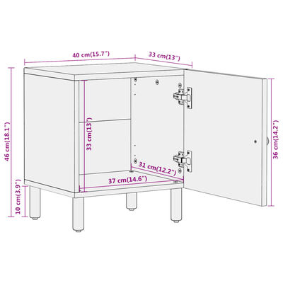 vidaXL Comodino 40x33x46 cm in Legno Massello di Mango