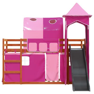 vidaXL Letto a Castello con Scivolo e Tende Rosa 80x200 cm