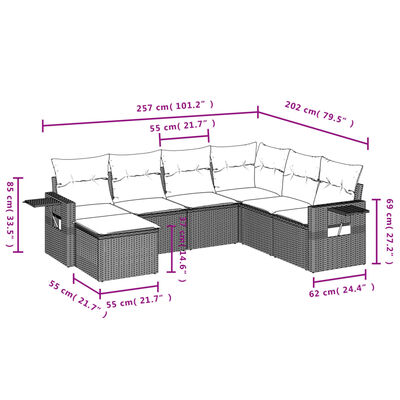 vidaXL Set Divani da Giardino 7 pz con Cuscini Beige in Polyrattan