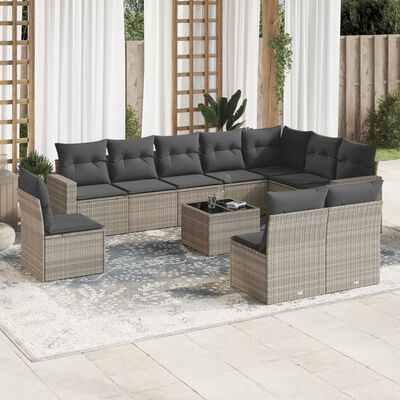 vidaXL Set Divani da Giardino 11 pz con Cuscini in Polyrattan Grigio