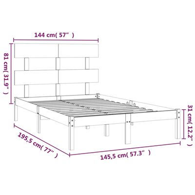 vidaXL Giroletto Nero in Legno Massello 140x190 cm