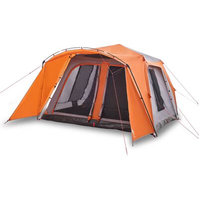 vidaXL Tenda Famiglia Portico 9 Pers. Grigio Arancione Rilascio Rapido