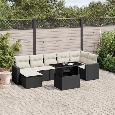 vidaXL Set Divani da Giardino con Cuscini 8 pz Nero in Polyrattan