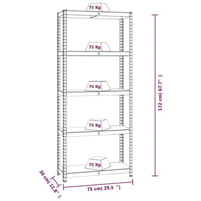 vidaXL Mensole a 5 Ripiani 2pz Blu in Acciaio e Legno Multistrato