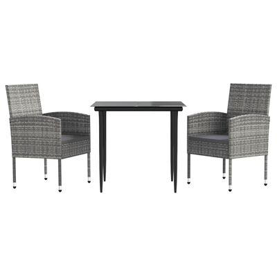 vidaXL Set da Pranzo da Giardino 3 pz Nero Grigio Polyrattan e Acciaio